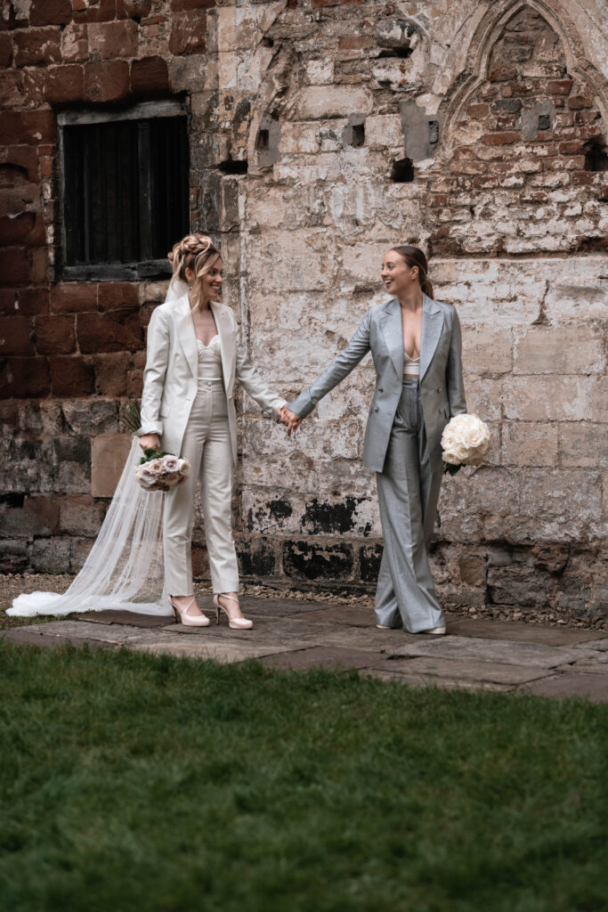 Documentary-style wedding photography of the bride and groom having an intimate time together